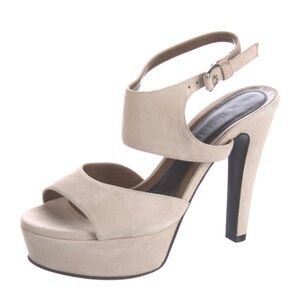 $995~MARNI~Ivory Suede Peep-Toe Ankle Strap Platform Heel Sandals~6.5/7/36.5